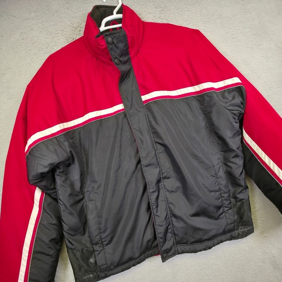Eddie Bauer Puffer Jacket Mens L Red Black Quilted Down Outdoor Gorpcore Retro - Picture 1 of 16
